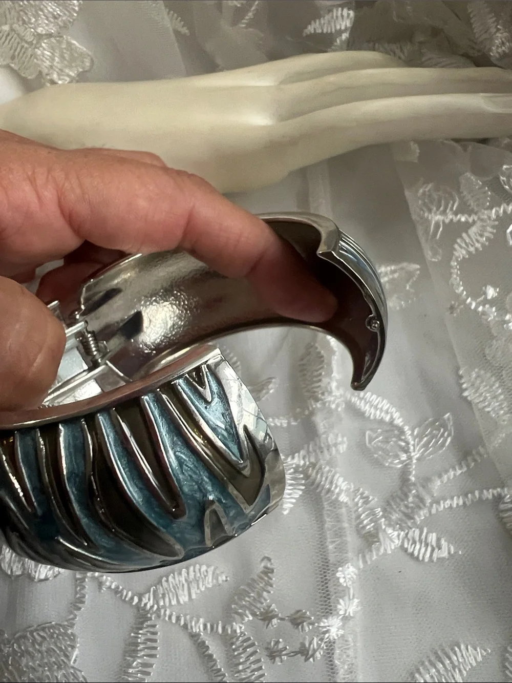 Women’s Teal Patterned Wide Bangle Bracelet